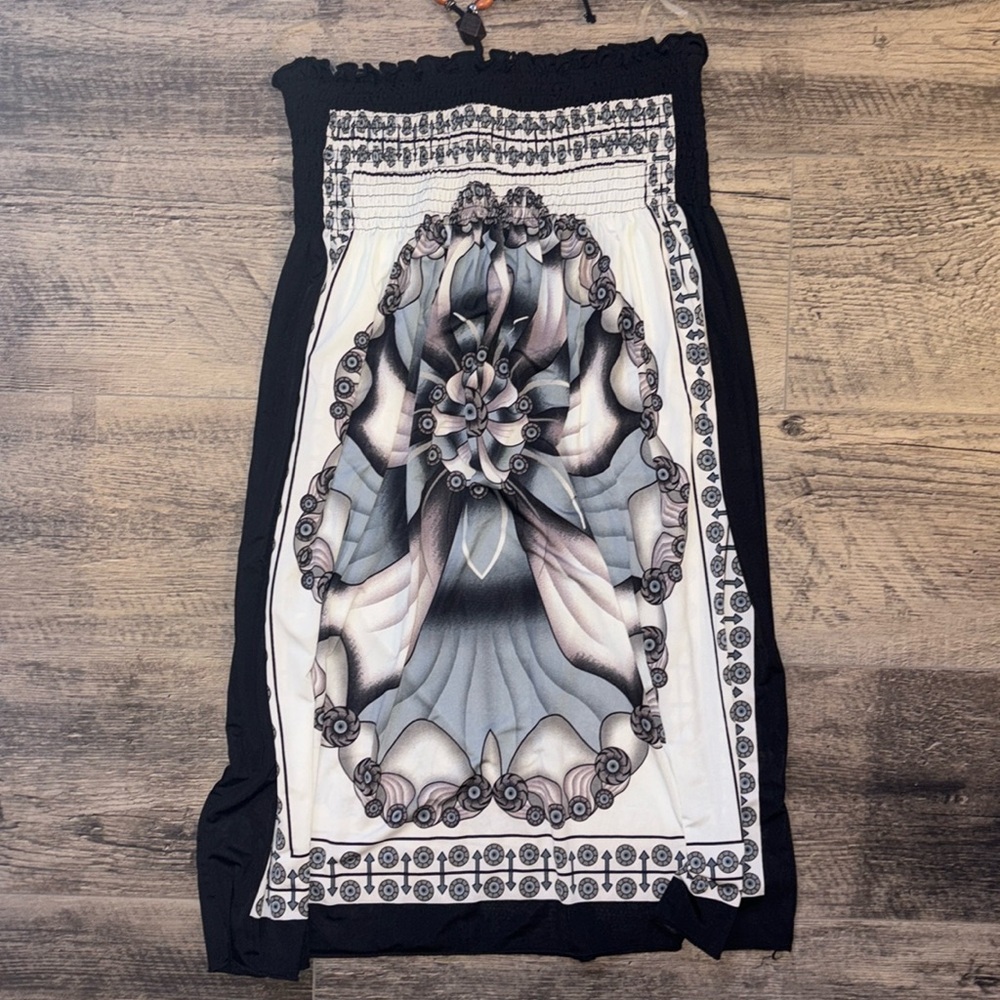 Silky Summer bandeau dress with boho/hippy print